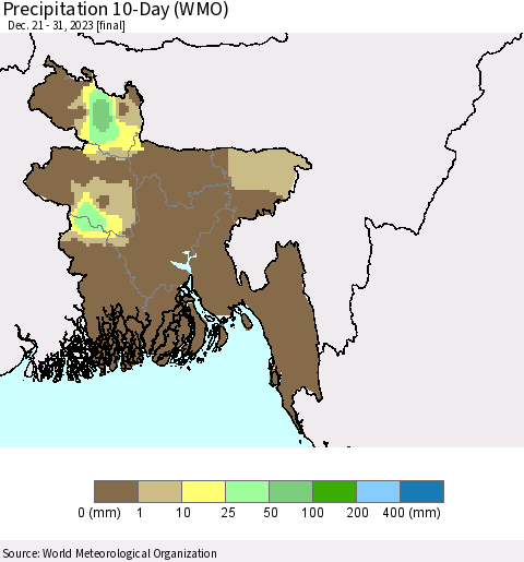 Bangladesh Precipitation 10-Day (WMO) Thematic Map For 12/21/2023 - 12/31/2023