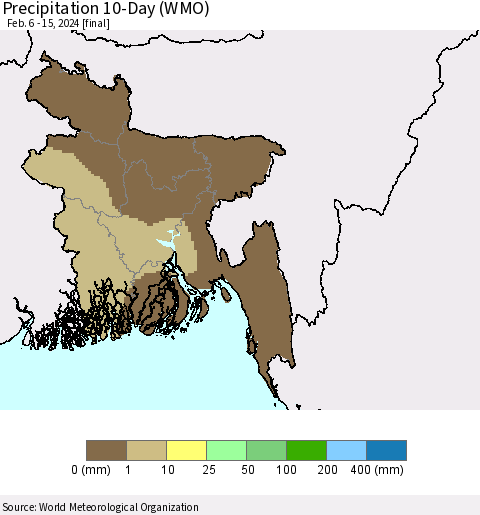 Bangladesh Precipitation 10-Day (WMO) Thematic Map For 2/6/2024 - 2/15/2024
