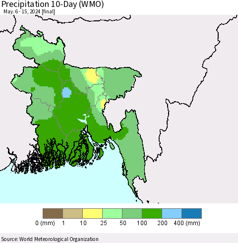 Bangladesh Precipitation 10-Day (WMO) Thematic Map For 5/6/2024 - 5/15/2024