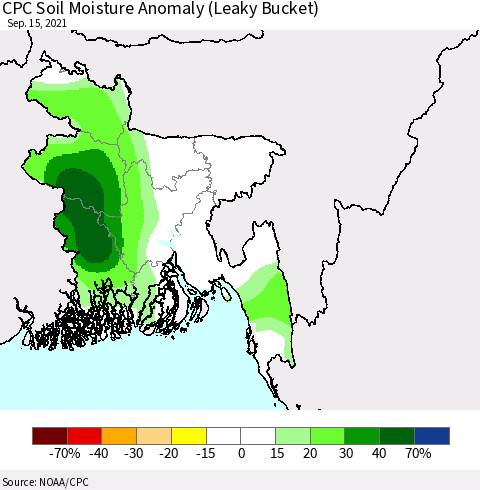 Bangladesh CPC Soil Moisture Anomaly (Leaky Bucket) Thematic Map For 9/11/2021 - 9/15/2021