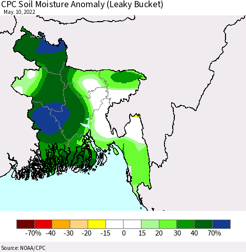 Bangladesh CPC Soil Moisture Anomaly (Leaky Bucket) Thematic Map For 5/6/2022 - 5/10/2022