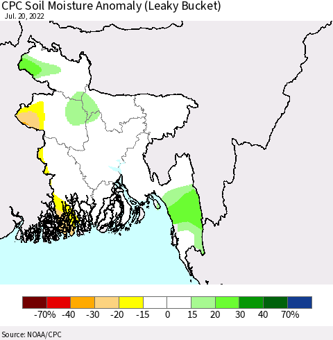 Bangladesh CPC Soil Moisture Anomaly (Leaky Bucket) Thematic Map For 7/16/2022 - 7/20/2022