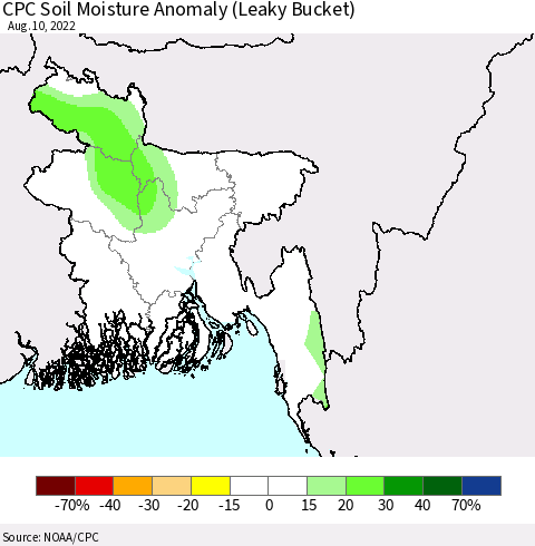 Bangladesh CPC Soil Moisture Anomaly (Leaky Bucket) Thematic Map For 8/6/2022 - 8/10/2022