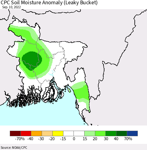 Bangladesh CPC Soil Moisture Anomaly (Leaky Bucket) Thematic Map For 9/6/2022 - 9/10/2022