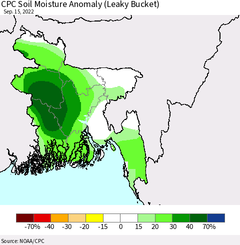 Bangladesh CPC Soil Moisture Anomaly (Leaky Bucket) Thematic Map For 9/11/2022 - 9/15/2022