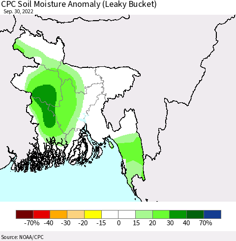 Bangladesh CPC Soil Moisture Anomaly (Leaky Bucket) Thematic Map For 9/26/2022 - 9/30/2022