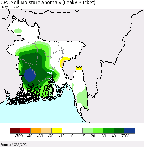 Bangladesh CPC Soil Moisture Anomaly (Leaky Bucket) Thematic Map For 5/6/2023 - 5/10/2023