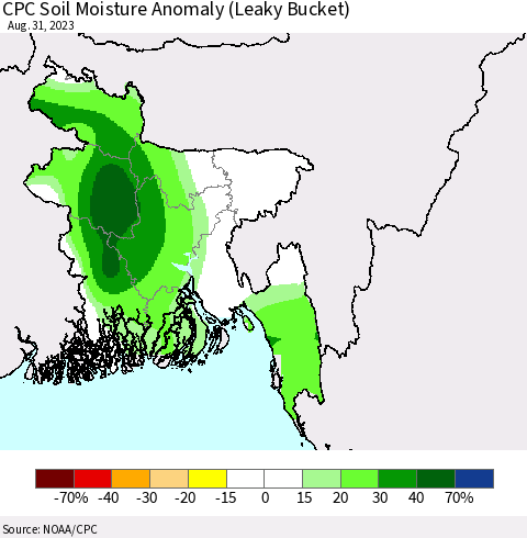 Bangladesh CPC Soil Moisture Anomaly (Leaky Bucket) Thematic Map For 8/26/2023 - 8/31/2023
