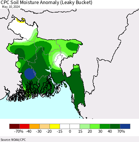 Bangladesh CPC Soil Moisture Anomaly (Leaky Bucket) Thematic Map For 5/6/2024 - 5/10/2024