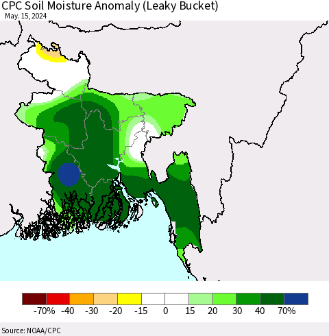 Bangladesh CPC Soil Moisture Anomaly (Leaky Bucket) Thematic Map For 5/11/2024 - 5/15/2024