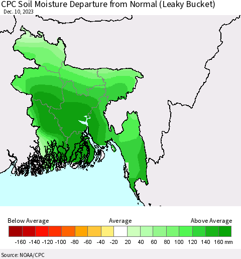 Bangladesh CPC Soil Moisture Departure from Normal (Leaky Bucket) Thematic Map For 12/6/2023 - 12/10/2023