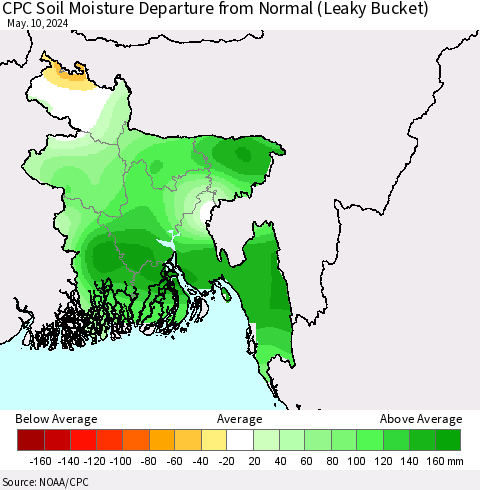 Bangladesh CPC Soil Moisture Departure from Normal (Leaky Bucket) Thematic Map For 5/6/2024 - 5/10/2024