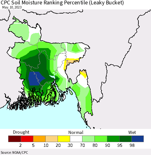 Bangladesh CPC Soil Moisture Ranking Percentile (Leaky Bucket) Thematic Map For 5/6/2023 - 5/10/2023
