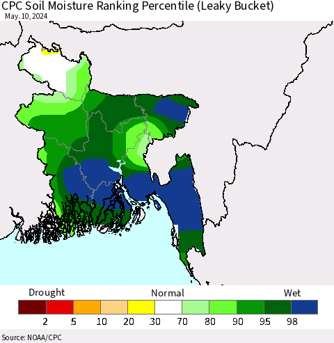 Bangladesh CPC Soil Moisture Ranking Percentile (Leaky Bucket) Thematic Map For 5/6/2024 - 5/10/2024