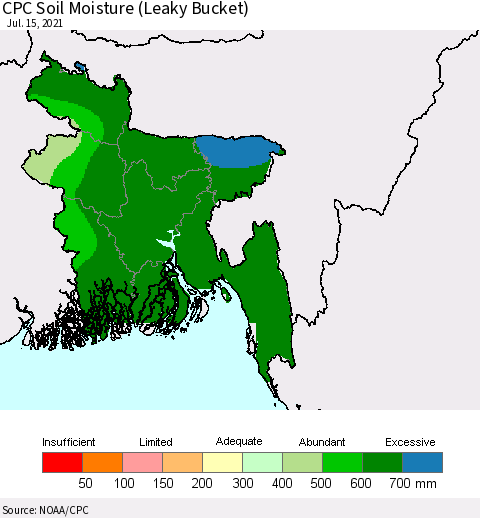 Bangladesh CPC Soil Moisture (Leaky Bucket) Thematic Map For 7/11/2021 - 7/15/2021