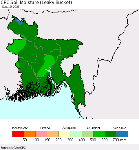 Bangladesh CPC Soil Moisture (Leaky Bucket) Thematic Map For 9/6/2021 - 9/10/2021