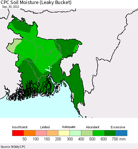 Bangladesh CPC Soil Moisture (Leaky Bucket) Thematic Map For 9/26/2021 - 9/30/2021