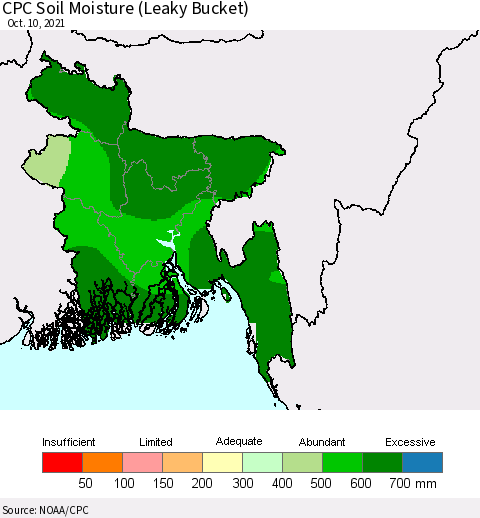 Bangladesh CPC Soil Moisture (Leaky Bucket) Thematic Map For 10/6/2021 - 10/10/2021