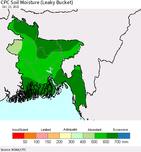 Bangladesh CPC Soil Moisture (Leaky Bucket) Thematic Map For 10/11/2021 - 10/15/2021