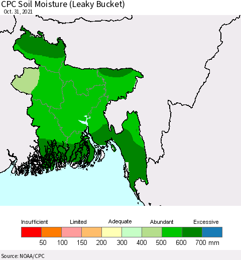 Bangladesh CPC Soil Moisture (Leaky Bucket) Thematic Map For 10/26/2021 - 10/31/2021