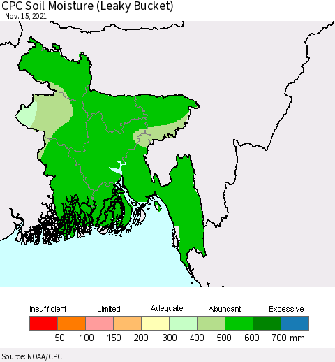 Bangladesh CPC Soil Moisture (Leaky Bucket) Thematic Map For 11/11/2021 - 11/15/2021
