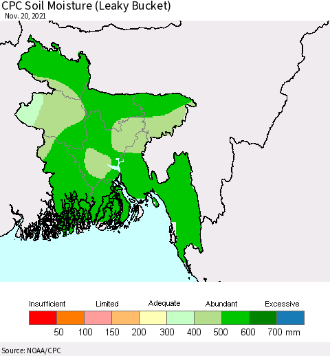 Bangladesh CPC Soil Moisture (Leaky Bucket) Thematic Map For 11/16/2021 - 11/20/2021