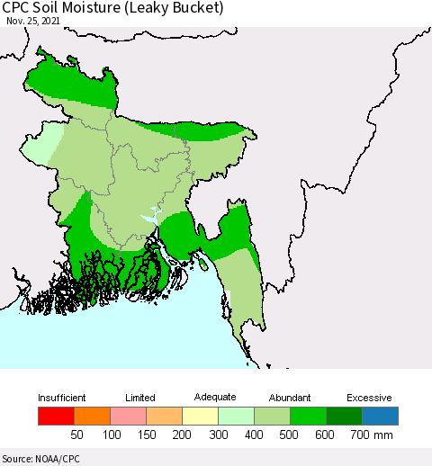 Bangladesh CPC Soil Moisture (Leaky Bucket) Thematic Map For 11/21/2021 - 11/25/2021