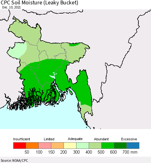 Bangladesh CPC Soil Moisture (Leaky Bucket) Thematic Map For 12/6/2021 - 12/10/2021