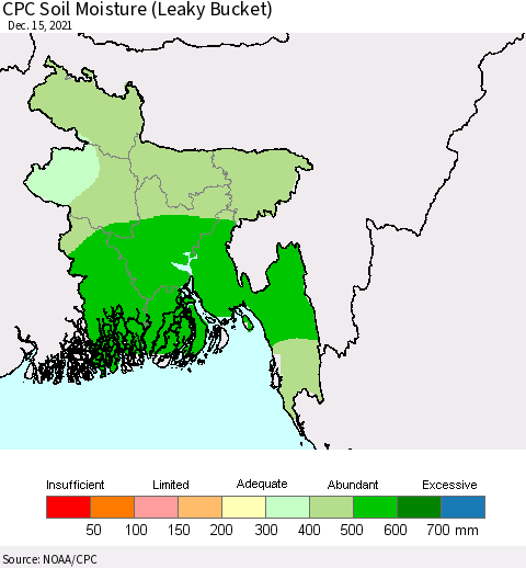 Bangladesh CPC Soil Moisture (Leaky Bucket) Thematic Map For 12/11/2021 - 12/15/2021