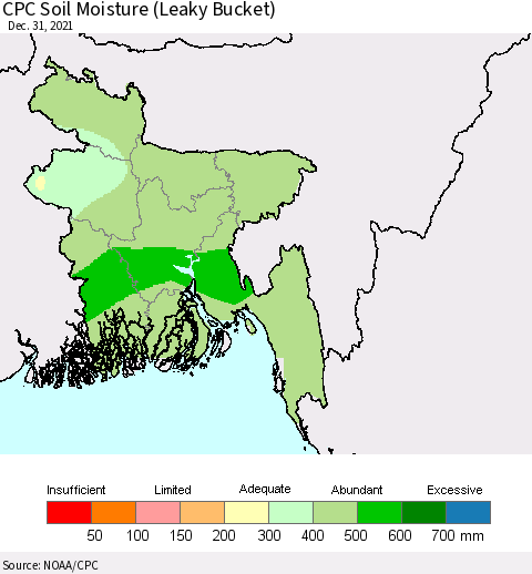 Bangladesh CPC Soil Moisture (Leaky Bucket) Thematic Map For 12/26/2021 - 12/31/2021