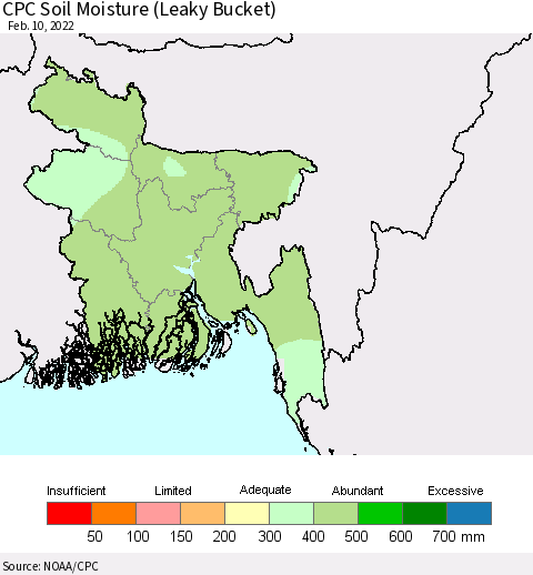 Bangladesh CPC Soil Moisture (Leaky Bucket) Thematic Map For 2/6/2022 - 2/10/2022