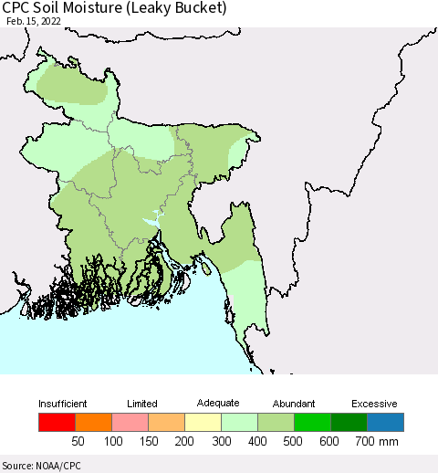 Bangladesh CPC Soil Moisture (Leaky Bucket) Thematic Map For 2/11/2022 - 2/15/2022