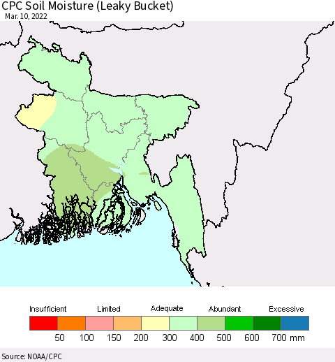 Bangladesh CPC Soil Moisture (Leaky Bucket) Thematic Map For 3/6/2022 - 3/10/2022