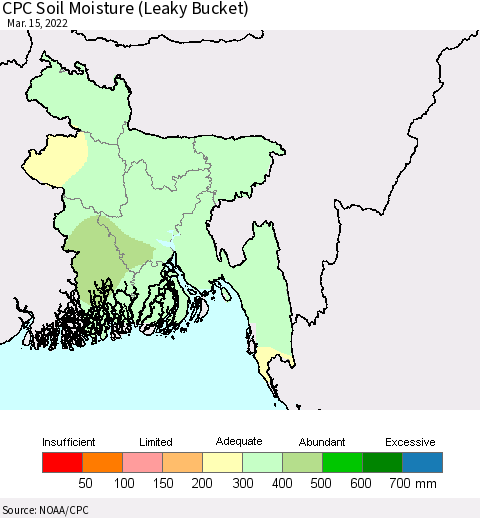 Bangladesh CPC Soil Moisture (Leaky Bucket) Thematic Map For 3/11/2022 - 3/15/2022