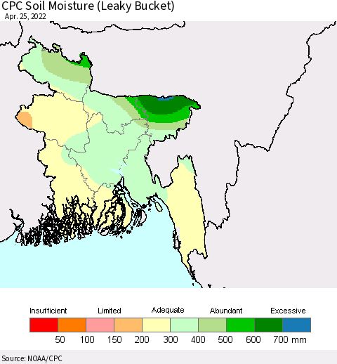 Bangladesh CPC Soil Moisture (Leaky Bucket) Thematic Map For 4/21/2022 - 4/25/2022