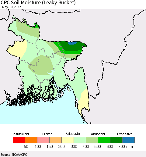 Bangladesh CPC Soil Moisture (Leaky Bucket) Thematic Map For 5/6/2022 - 5/10/2022