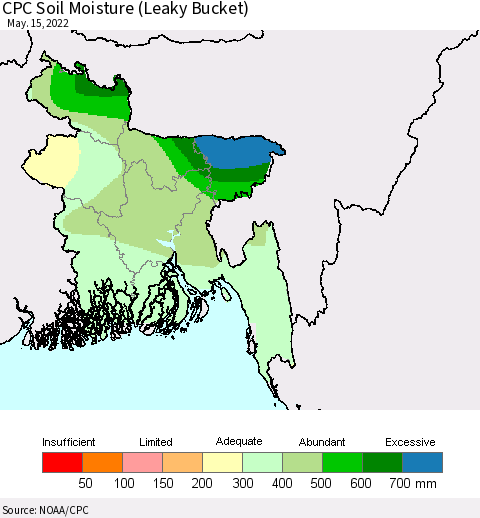 Bangladesh CPC Soil Moisture (Leaky Bucket) Thematic Map For 5/11/2022 - 5/15/2022