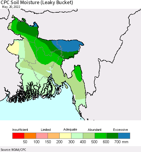 Bangladesh CPC Soil Moisture (Leaky Bucket) Thematic Map For 5/16/2022 - 5/20/2022