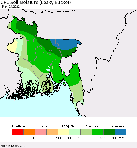 Bangladesh CPC Soil Moisture (Leaky Bucket) Thematic Map For 5/21/2022 - 5/25/2022