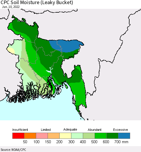 Bangladesh CPC Soil Moisture (Leaky Bucket) Thematic Map For 6/6/2022 - 6/10/2022