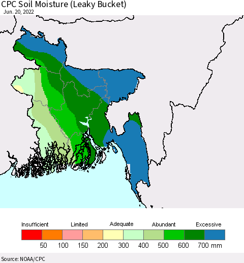 Bangladesh CPC Soil Moisture (Leaky Bucket) Thematic Map For 6/16/2022 - 6/20/2022