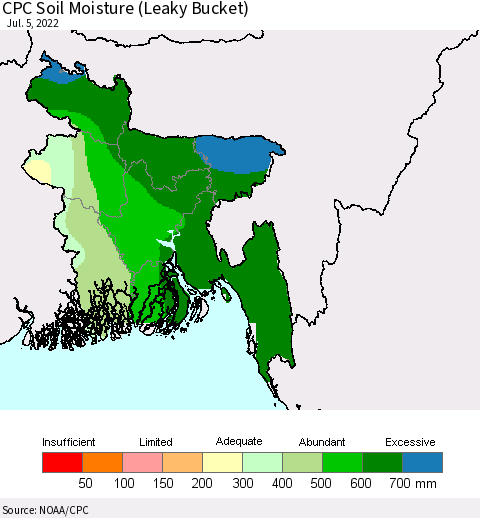 Bangladesh CPC Soil Moisture (Leaky Bucket) Thematic Map For 7/1/2022 - 7/5/2022