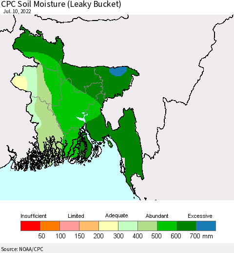 Bangladesh CPC Soil Moisture (Leaky Bucket) Thematic Map For 7/6/2022 - 7/10/2022
