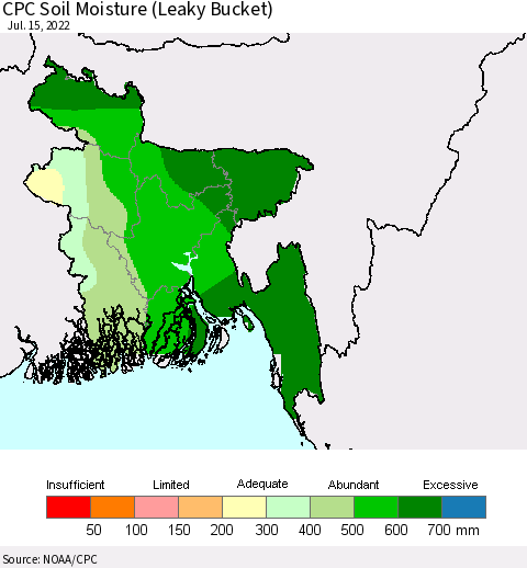 Bangladesh CPC Soil Moisture (Leaky Bucket) Thematic Map For 7/11/2022 - 7/15/2022