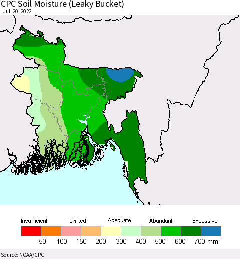 Bangladesh CPC Soil Moisture (Leaky Bucket) Thematic Map For 7/16/2022 - 7/20/2022