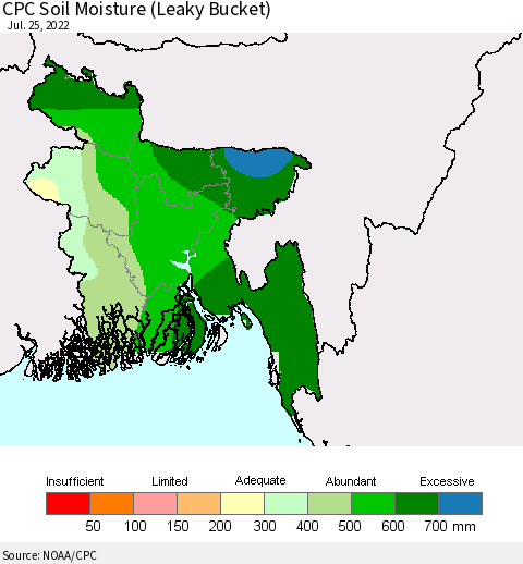 Bangladesh CPC Soil Moisture (Leaky Bucket) Thematic Map For 7/21/2022 - 7/25/2022