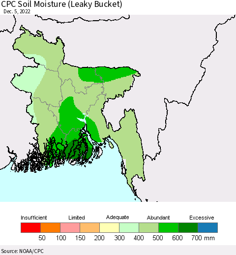 Bangladesh CPC Soil Moisture (Leaky Bucket) Thematic Map For 12/1/2022 - 12/5/2022