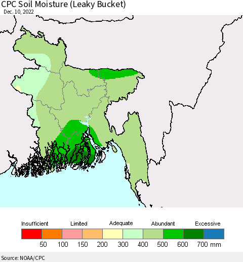Bangladesh CPC Soil Moisture (Leaky Bucket) Thematic Map For 12/6/2022 - 12/10/2022