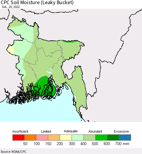 Bangladesh CPC Soil Moisture (Leaky Bucket) Thematic Map For 12/16/2022 - 12/20/2022