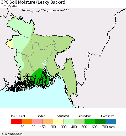 Bangladesh CPC Soil Moisture (Leaky Bucket) Thematic Map For 12/21/2022 - 12/25/2022